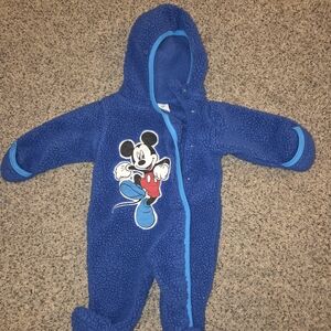 Vintage Disney Baby Blue Fleece Mickey Mouse Footie 0-3 Months